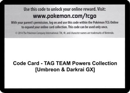Code Card - TAG TEAM Powers Collection [Umbreon & Darkrai GX] — Miscellaneous Cards & Products