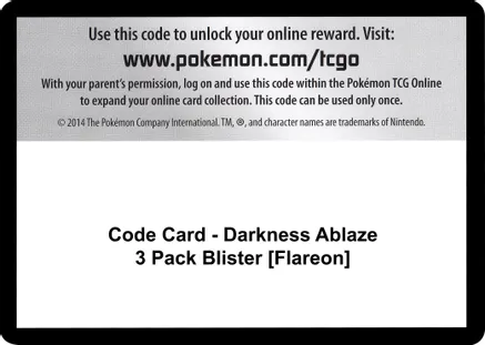 Code Card - Darkness Ablaze 3 Pack Blister [Flareon] — SWSH03: Darkness Ablaze