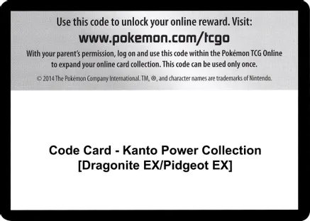 Code Card - Kanto Power Collection [Dragonite EX/Pidgeot EX] — XY - Evolutions