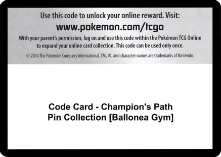 Code Card - Champion's Path Pin Collection [Ballonea Gym] — Champion's Path
