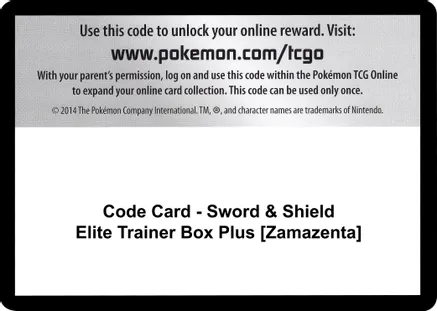 Code Card - Sword & Shield Elite Trainer Box Plus [Zamazenta] — SWSH04: Vivid Voltage