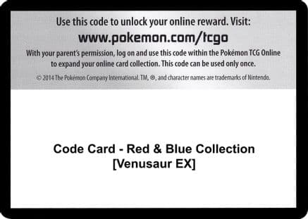 Code Card - Red & Blue Collection [Venusaur EX] — Generations