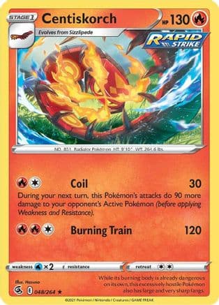 Centiskorch (48) — SWSH08: Fusion Strike Pokémon TCG card by Hasuno