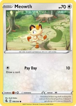 Meowth — SWSH08: Fusion Strike Pokémon TCG card by Kouki Saitou
