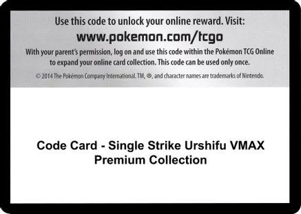 Code Card - Single Strike Urshifu VMAX Premium Collection — SWSH08: Fusion Strike