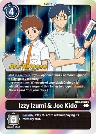 Izzy Izumi & Joe Kido — Double Diamond Pre-Release Cards Digimon Card Game card by Akiyoshi Hongo, Toei Animation, BANDAI MADE IN JAPAN