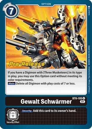 Gewalt Schwarmer — Double Diamond Pre-Release Cards Digimon Card Game card by Akiyoshi Hongo, Toei Animation, BANDAI MADE IN JAPAN