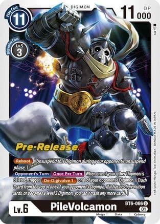 PileVolcamon — Double Diamond Pre-Release Cards Digimon Card Game card by Akiyoshi Hongo, Toei Animation