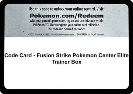 Code Card - Fusion Strike Pokemon Center Elite Trainer Box — SWSH08: Fusion Strike