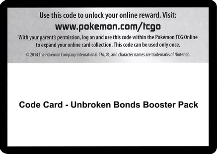 Code Card - Unbroken Bonds Booster Pack — SM - Unbroken Bonds
