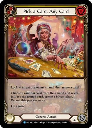 Pick a Card, Any Card (Yellow) (Extended Art) — Everfest Flesh and Blood card by Carlo Garbini