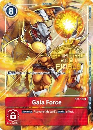 Gaia Force (2021 Championship Finals Tamer's Evolution Pack) — Starter Deck 01: Gaia Red Digimon Card Game card by Akiyoshi Hongō, Toei Animation