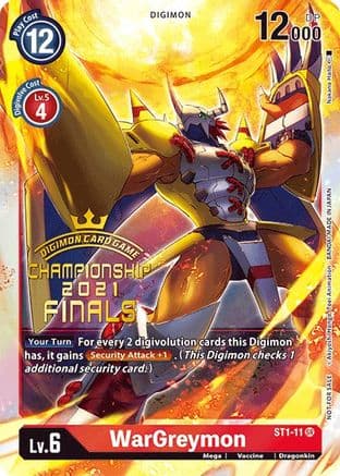 WarGreymon (2021 Championship Finals Event Pack Alt-Art Gold Stamp Set) — Digimon Card Game card