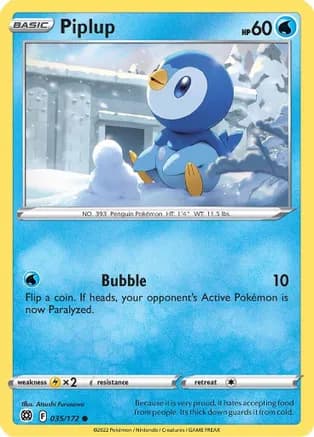 Piplup — SWSH09: Brilliant Stars Pokémon TCG card by Atsushi Furusawa