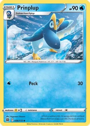 Prinplup — SWSH09: Brilliant Stars Pokémon TCG card by Kagemaru Himeno