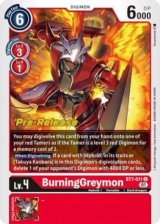 BurningGreymon — Next Adventure Pre-Release Cards Digimon Card Game card by Akiyoshi Hongō, Toei Animation