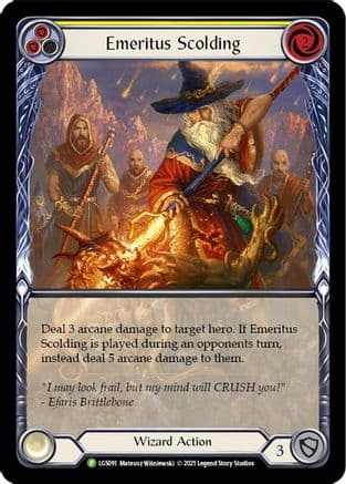 Emeritus Scolding (Yellow) (Extended Art) - LGS091 — Flesh and Blood: Promo Cards