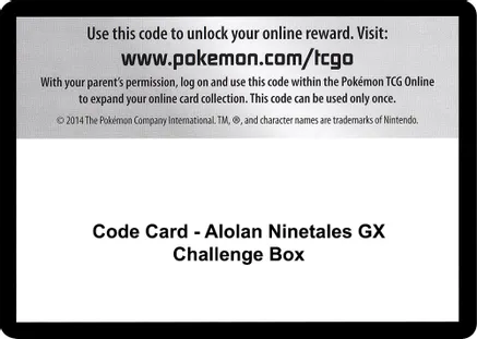 Code Card - Alolan Ninetales GX Challenge Box — SM - Burning Shadows