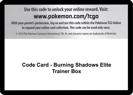 Code Card - Burning Shadows Elite Trainer Box — SM - Burning Shadows