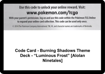 Code Card - Burning Shadows Theme Deck - "Luminous Frost" [Alolan Ninetales] — SM - Burning Shadows