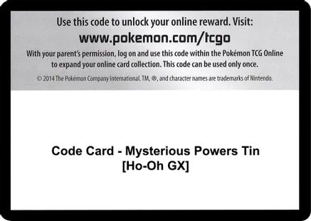 Code Card - Mysterious Powers Tin [Ho-Oh GX] — SM - Burning Shadows