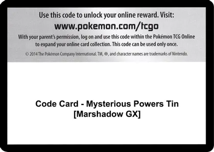 Code Card - Mysterious Powers Tin [Marshadow GX] — SM - Burning Shadows