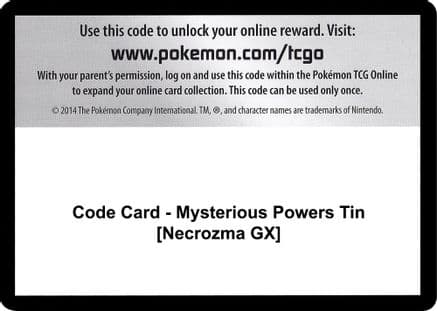 Code Card - Mysterious Powers Tin [Necrozma GX] — SM - Burning Shadows