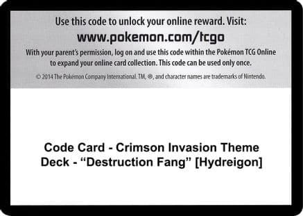 Code Card - Crimson Invasion Theme Deck - "Destruction Fang" [Hydreigon] — SM - Crimson Invasion