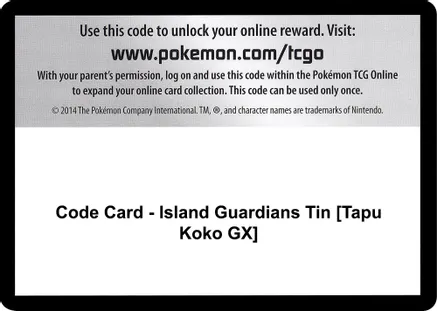 Code Card - Island Guardians Tin [Tapu Koko GX] — SM - Guardians Rising
