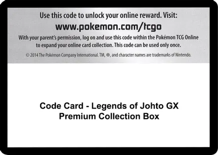 Code Card - Legends of Johto GX Premium Collection Box — SM - Ultra Prism