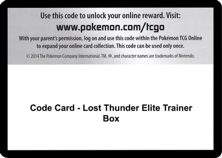 Code Card - Lost Thunder Elite Trainer Box — SM - Lost Thunder