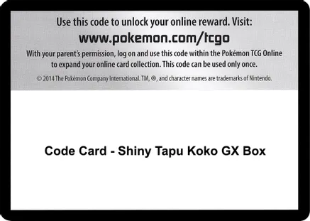 Code Card - Shiny Tapu Koko GX Box — SM - Guardians Rising