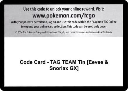 Code Card - TAG TEAM Tin [Eevee & Snorlax GX] — SM - Team Up