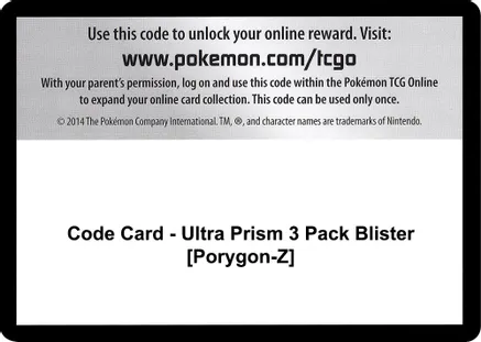 Code Card - Ultra Prism 3 Pack Blister [Porygon-Z] — SM - Ultra Prism