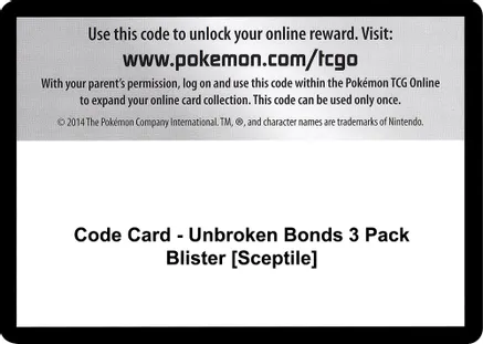 Code Card - Unbroken Bonds 3 Pack Blister [Sceptile] — SM - Unbroken Bonds