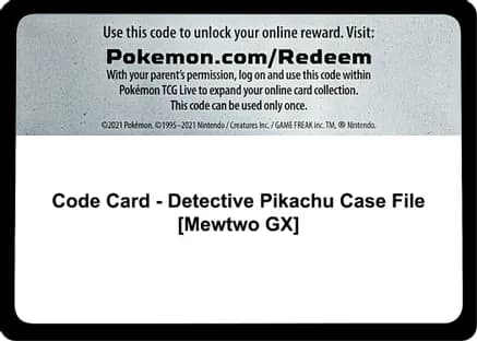 Code Card - Detective Pikachu Case File [Mewtwo GX] — Detective Pikachu
