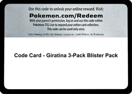 Code Card - Giratina 3-Pack Blister Pack — Miscellaneous Cards & Products