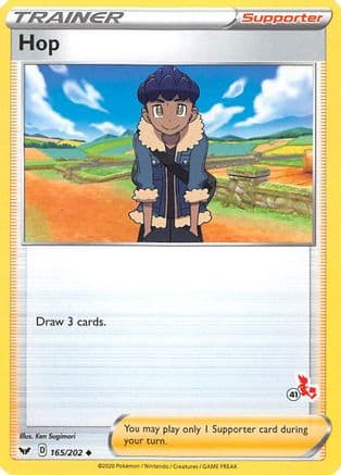 Hop - 165/202 (#41 Cinderace Stamped) — Battle Academy 2022 Pokémon TCG card by Ken Sugimori