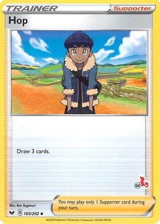 Hop - 165/202 (#52 Cinderace Stamped) — Battle Academy 2022 Pokémon TCG card by Ken Sugimori