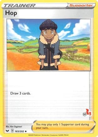 Hop - 165/202 (#57 Cinderace Stamped) — Battle Academy 2022 Pokémon TCG card by Ken Sugimori