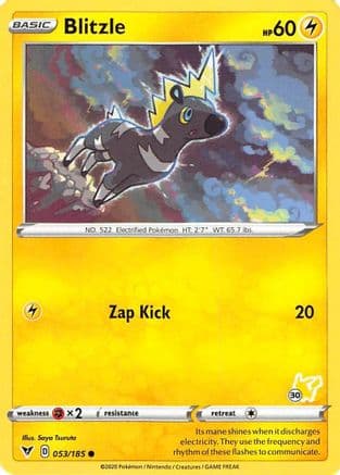 Blitzle - 053/185 (#30 Pikachu Stamped) — Battle Academy 2022 Pokémon TCG card by Saya Tsuruta