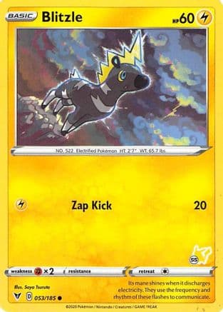 Blitzle - 053/185 (#55 Pikachu Stamped) — Battle Academy 2022 Pokémon TCG card by Saya Tsuruta