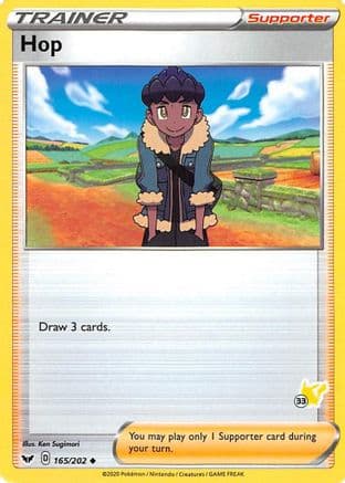 Hop - 165/202 (#33 Pikachu Stamped) — Battle Academy 2022 Pokémon TCG card by Ken Sugimori