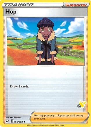 Hop - 165/202 (#54 Pikachu Stamped) — Battle Academy 2022 Pokémon TCG card by Ken Sugimori