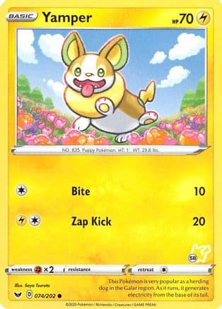 Yamper - 074/202 (#58 Pikachu Stamped) — Battle Academy 2022 Pokémon TCG card by Ryo Ueda