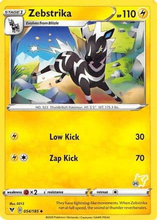 Zebstrika - 054/185 (#25 Pikachu Stamped) — Battle Academy 2022 Pokémon TCG card by 0313