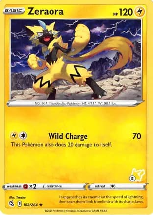 Zeraora - 102/264 (#5 Pikachu Stamped) — Battle Academy 2022