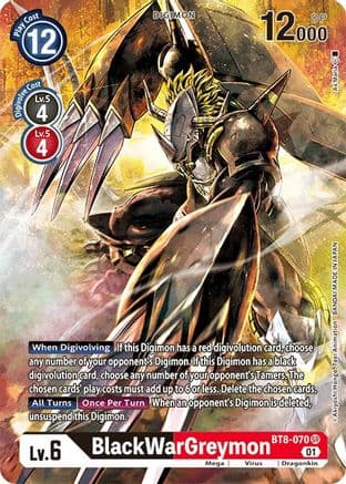 BlackWarGreymon (Alternate Art) — New Awakening Digimon Card Game card by Akiyoshi Hongo, Toei Animation, BANDAI MADE IN JAPAN
