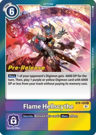 Flame Hellscythe — New Awakening Pre-Release Cards Digimon Card Game card by KISUKE