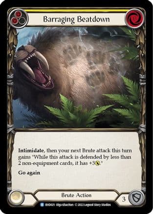 Barraging Beatdown — Classic Battles: Rhinar vs Dorinthea Flesh and Blood card by Olga Khariton